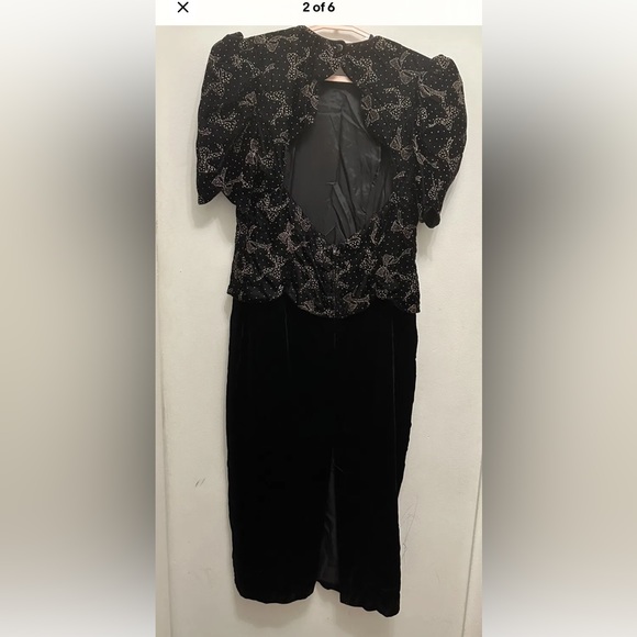SCOTT MCCLINTOCK black and gold velvet bow print  vintage dress Sz 12p deadstock - Picture 2 of 8